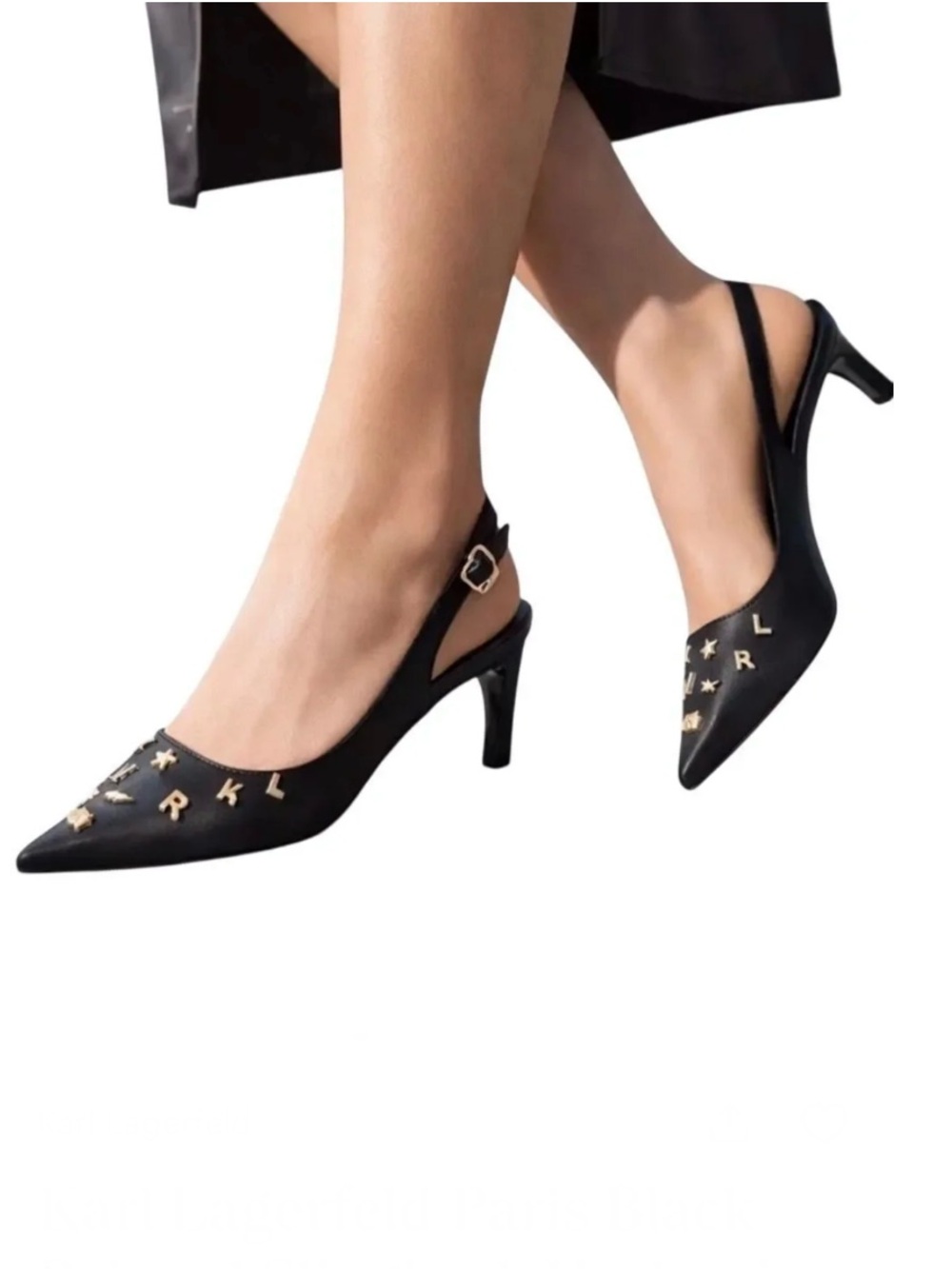 Karl Lagerfeld Paris Lauryn Pointed Toe Slingback Pump with Logo Charms Size 10